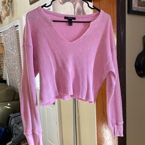 Forever 21 cropped long sleeve pink top